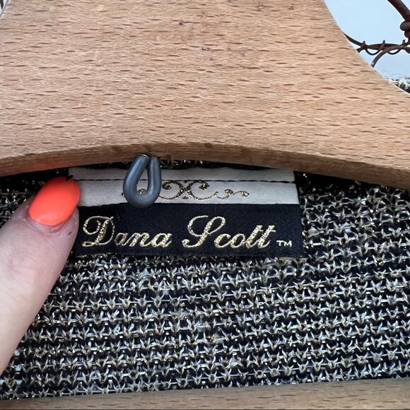 Vintage 90s Dana Scott black gold metallic knit floral vine sweater LARGE - Picture 5 of 5